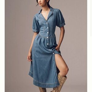 Anthropology Pilcro Short-Sleeve Denim Midi Shirt Dress